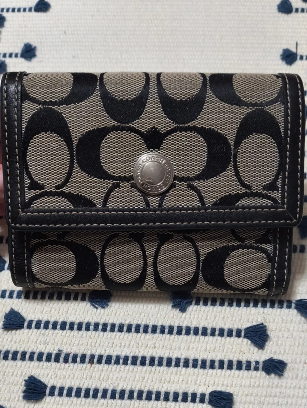 Vintage Coach Signature Jacquard Small Compact Trifold Wallet